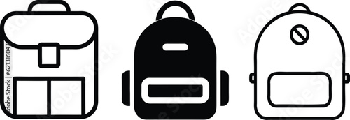 backpack line and black icon flat vector for travel or school