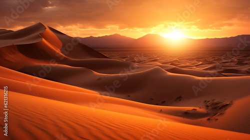Sunset over the sand dunes in the desert  Generative AI