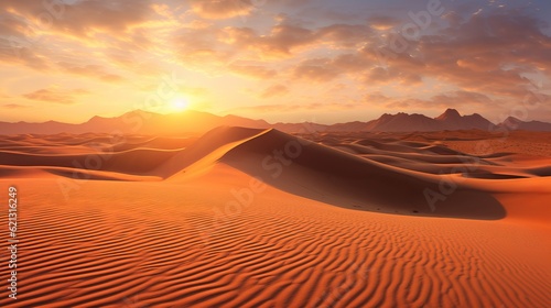 Sunset in the desert - Sunset over the sand dunes in the desert  Generative AI