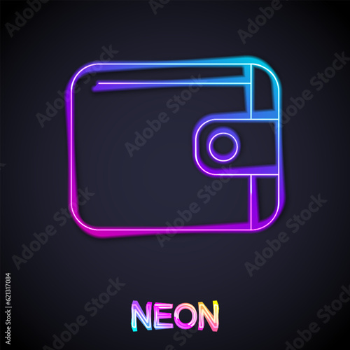 Glowing neon line Wallet icon isolated on black background. Purse icon. Cash savings symbol. Vector