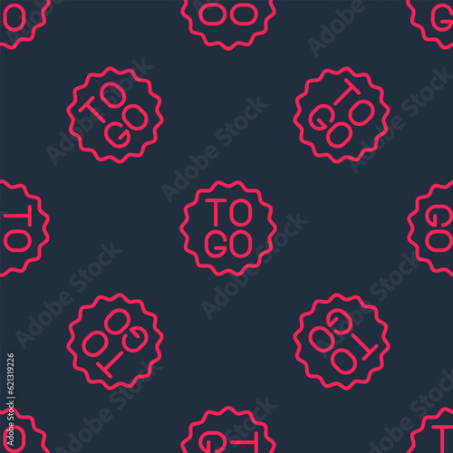 Red line Coffee cup to go icon isolated seamless pattern on black background. Vector