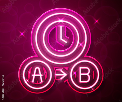 Glowing neon line Taxi waiting time icon isolated on red background. Car deadline, schedule ride. Vector