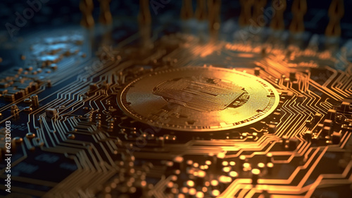 golden coin, golden cryptocurrency, anonymous unknown name or designation, installed in the computer network of a disk, crypto and golden