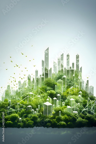 Visual and infographic of a green city landscape, mother nature, sustainability concept.