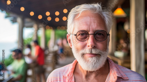 smiling old man with gray b...