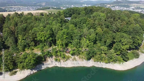 Aerial drone view of lake Hennesee near Meschede in Sauerland, Germany. photo