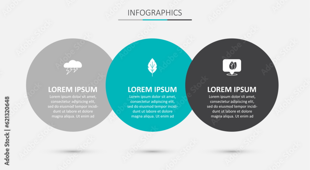 Set Leaf, Cloud and lightning and Location with leaf. Business infographic template. Vector