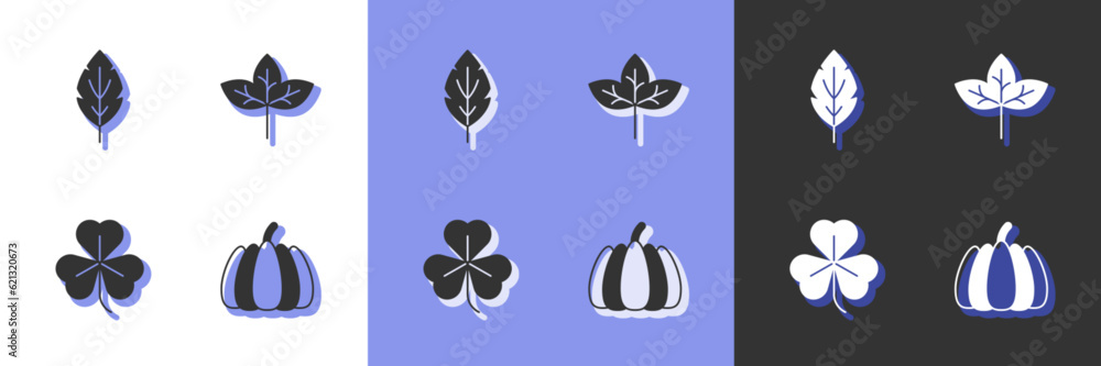 Set Pumpkin, Leaf, Clover and icon. Vector Set Pumpkin, Leaf, Clover and icon. Vector