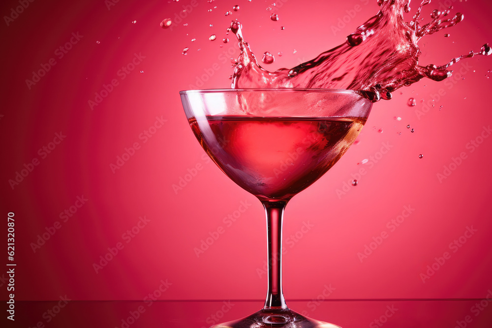 Classic cosmopolitan cocktail splash on red background Classic cosmopolitan cocktail splash on red background