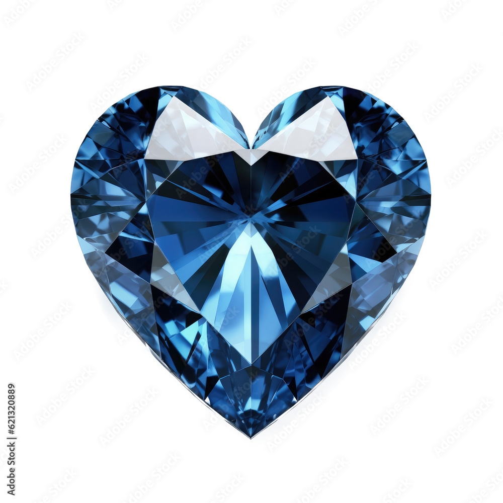 heart shaped blue sapphire realistic , isolated on transparent background, PNG