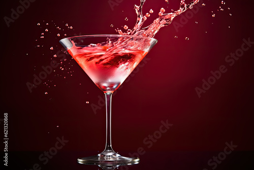 Classic cosmopolitan cocktail splash on red background