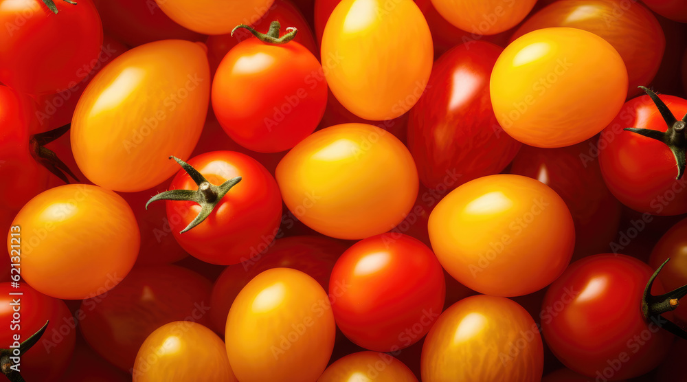 Background of yellow and red cherry tomatoes