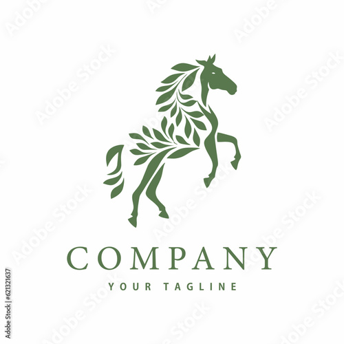 Leaf horse logo, green, modern, design template vector illustration