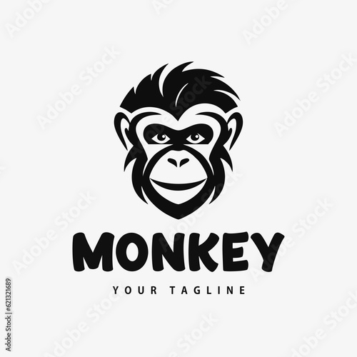 Monkey head logo, abstract, black and white, vintage simple design isolated template vector illustration