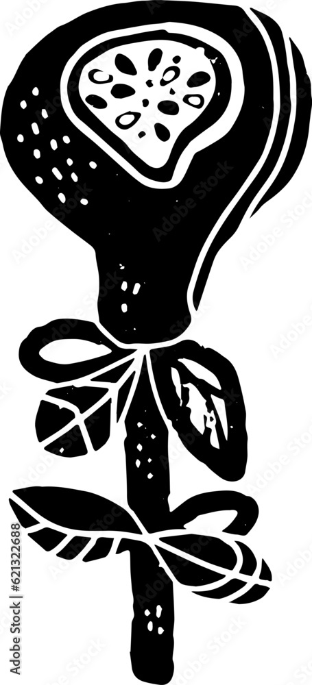 Figs stylized. Hand-drawn illustration in linocut style. Black vector element for design