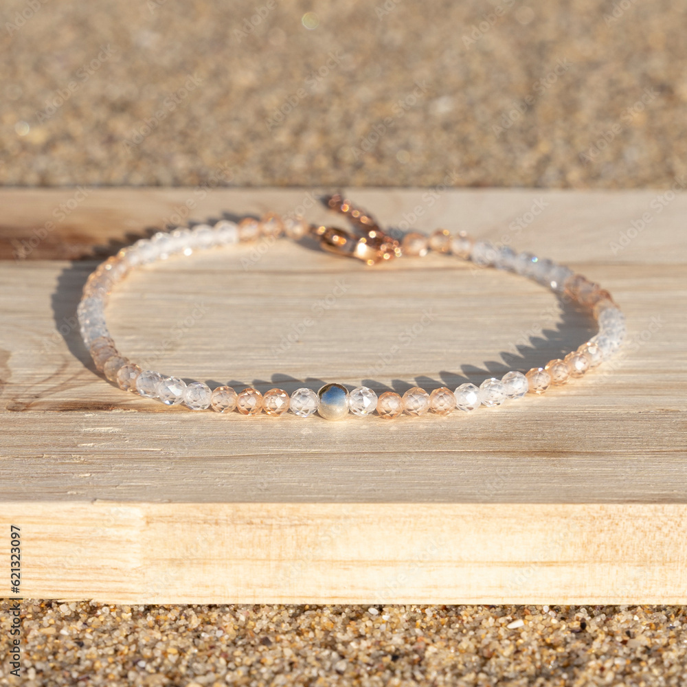 Small beaded tiny Swarovski crystal bracelet. Energy crystals, healing stone jewelry. Handmade accessories.