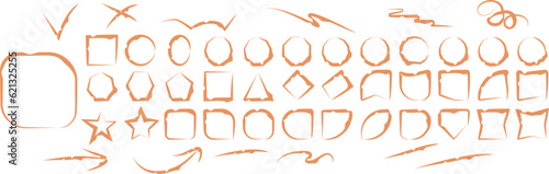 Vector contour frames and design elements e with uneven abstract color Apricot Crush texture
