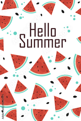 watermelon background, hand drawn summer card collection template, hello summer sale