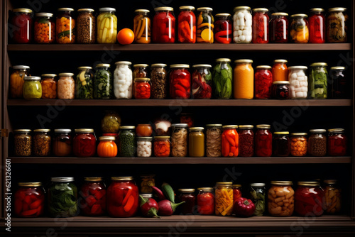 Shelf with preserved jars. Generative AI