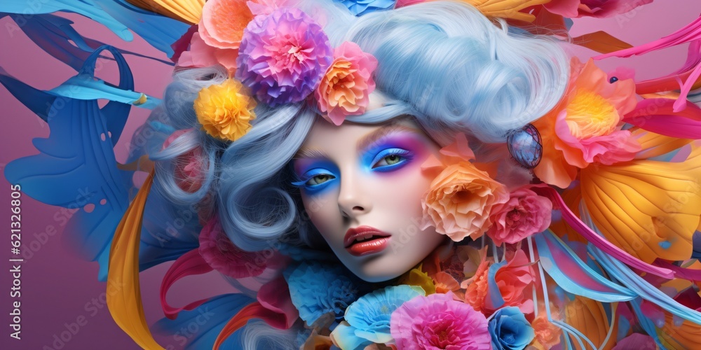 Fototapeta premium portrait of a surreal high fashion fantasy woman, fictional person created with generative ai