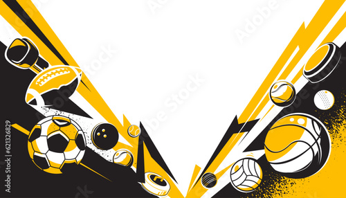 Sports abstract background design with sport equipment.