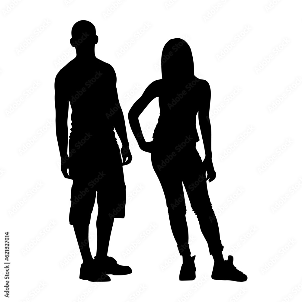 Vector illustration. Silhouette of a guy and a girl on a date. A couple of people.