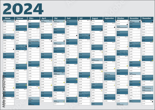 2024 calendar annual planner pocket business year vector