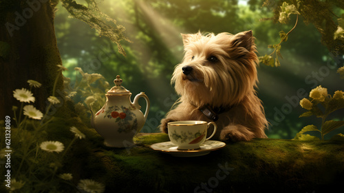 yorkshire terrier drinking tea 