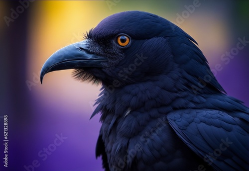 Close-up of a raven head, selective focus, generative AI