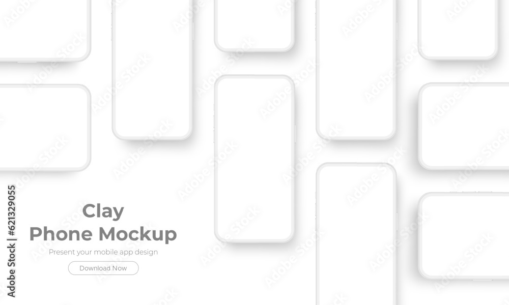 Clay Phones With Blank Screens. Mockup for Mobile App Design With Space for Text. Vector Illustration Clay Phones With Blank Screens. Mockup for Mobile App Design With Space for Text. Vector Illustration