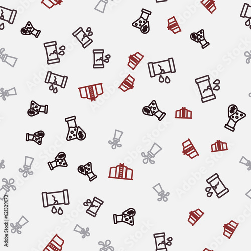Set line Oil petrol test tube, Broken oil pipe with valve, rig and tank storage on seamless pattern. Vector