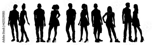 Vector illustration. Silhouette of a guy and a girl on a date. Set of people.