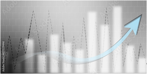 Financial chart, management, control, abstract background with uptrend line and arrows on stock market gray background