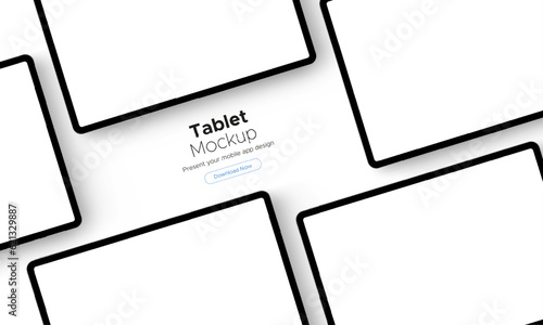 Black Tablets With Blank Screens, Mockup For App Design, Isolated on White Background. Vector Illustration