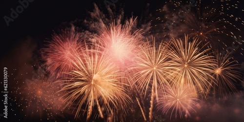 Wallpaper Mural Abstract background celebration happy new year and merry Christmas pink and gold firework on black background, generative ai Torontodigital.ca