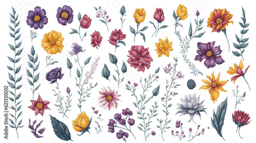 A set of Colorful Flowers Clipart