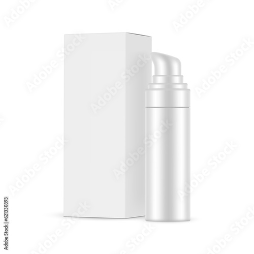 Airless Pump Bottle Mockup With Paper Box, Isolated on White Background. Vector Illustration