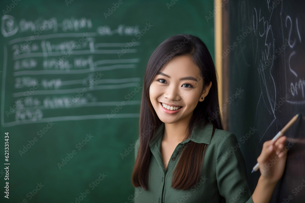 Asian teacher teaching lessons using a blackboard Asian teacher teaching lessons using a blackboard