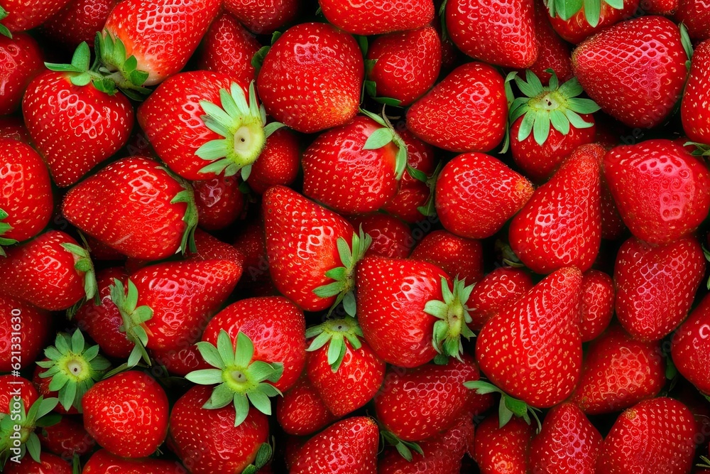 Top View of Fresh red Strawberry Pile on Background Top View of Fresh red Strawberry Pile on Background