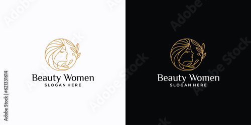 Line art natural beauty woman face logo design