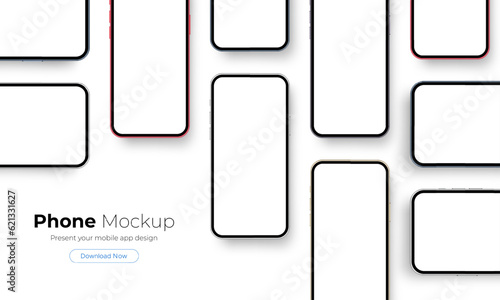 Phones With Blank Screens. Mockup for Mobile App Design. Vector Illustration