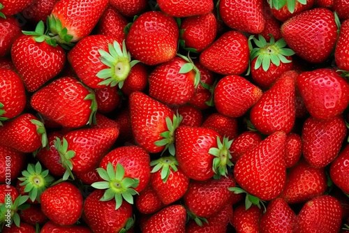 Top View of Fresh red Strawberry Pile on Background