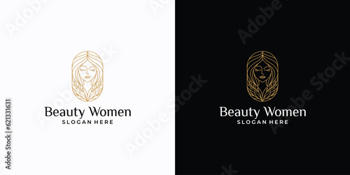 Line art natural beauty woman face logo design