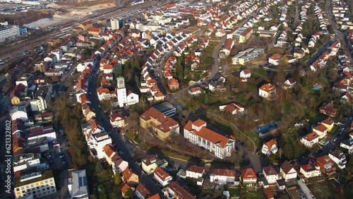 Aerial around the town Mühlacker in Germany on a sunny day in spring photo