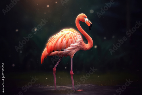 Pink flamingo close up. AI generated