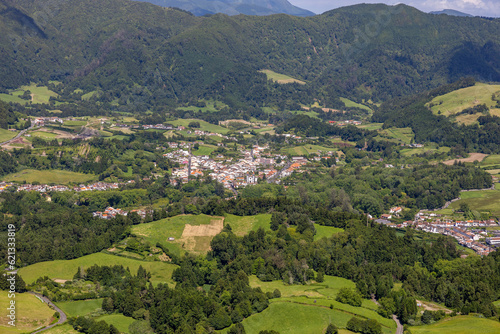 Aerial view of the beautiful parish of Furnas in the island of Sao Miguel in the Azores © Vitor Miranda