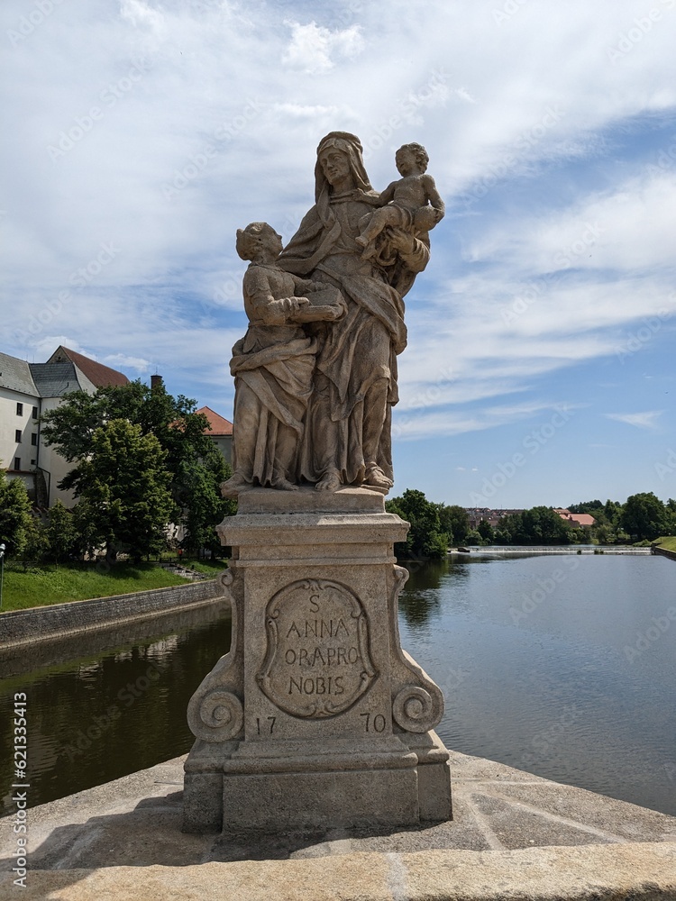 Fototapeta premium Pisek historical town in southern BOhemia,Czech republic,Churches, oldest bridge and street art-sand statues