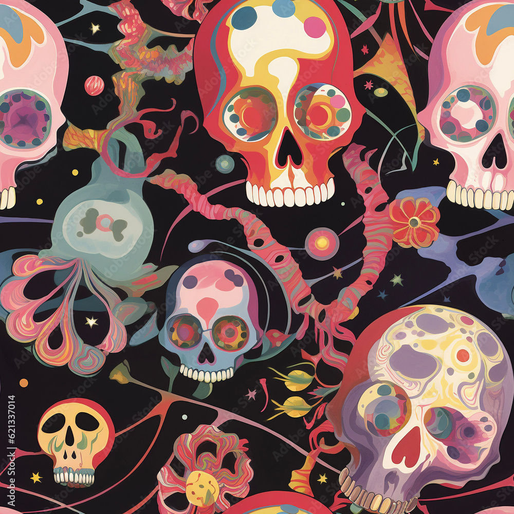 Skull Pattern Abstract Geometric Colorful Ethereal Surreal Spooky Skeleton Death Beautiful