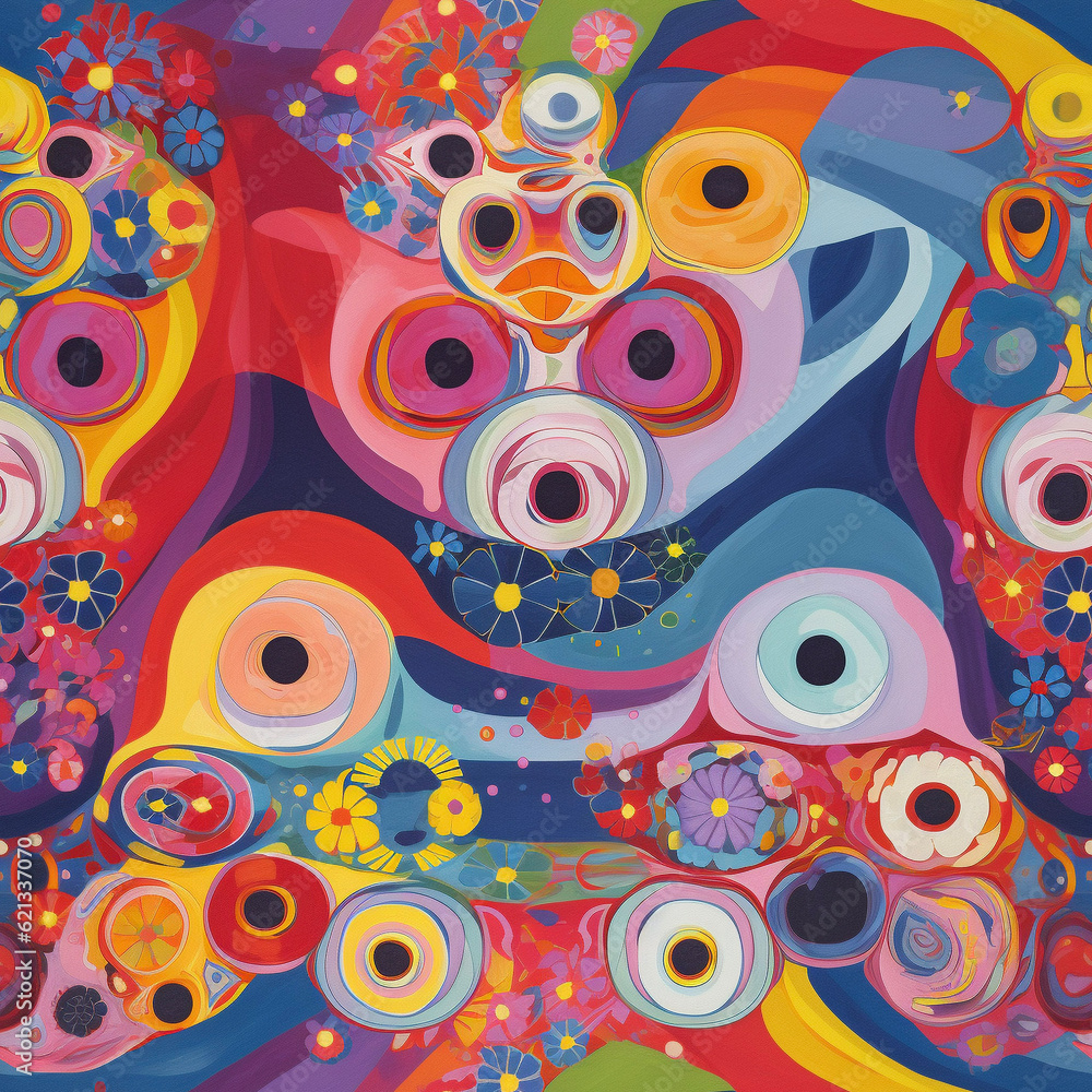 Naklejka premium Skull Pattern Abstract Geometric Colorful Ethereal Surreal Spooky Skeleton Death Beautiful