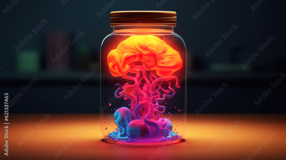 Human brain in a glass jar. Generative ai Human brain in a glass jar. Generative ai
